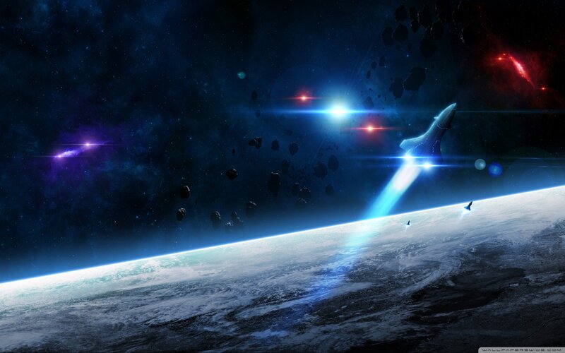 Spaceship Launching from Planet — Blue