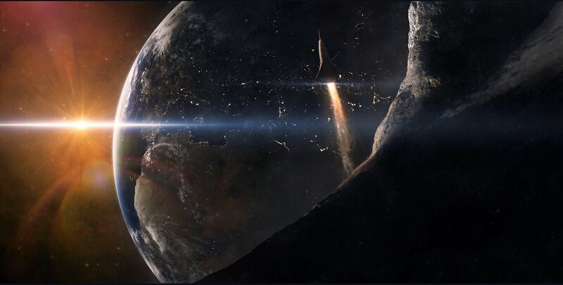 Spaceship launching from planet