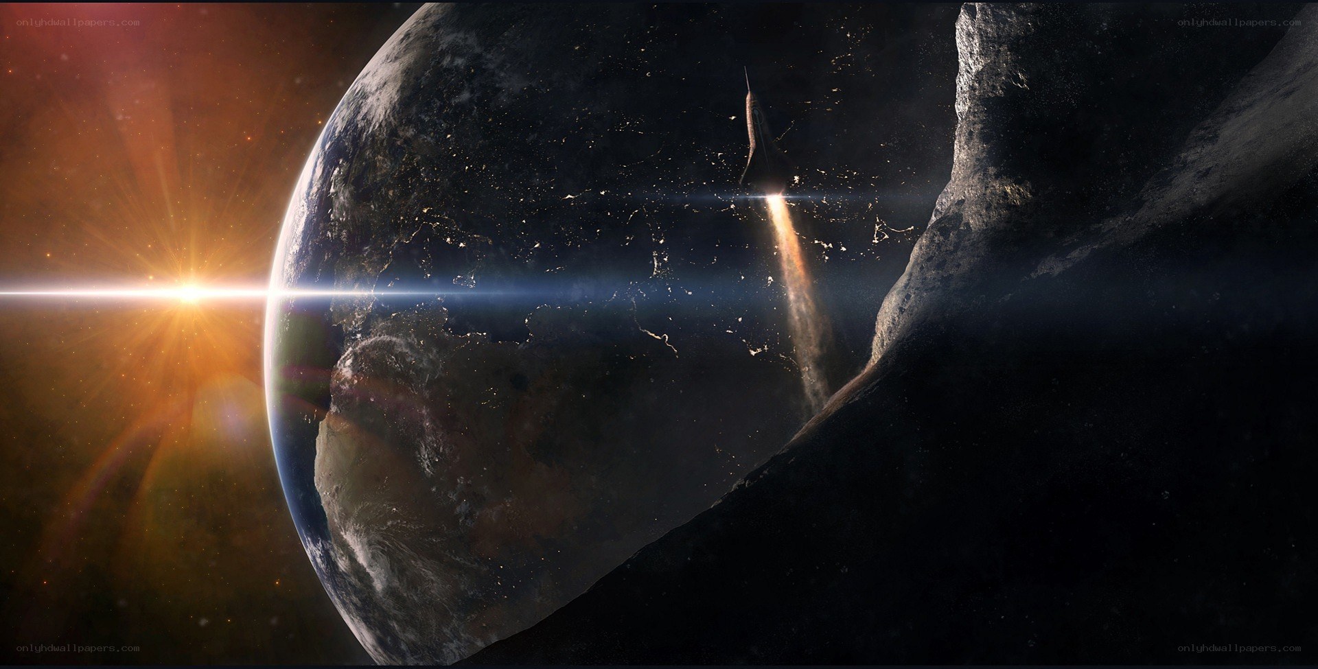 Spaceship launching from planet