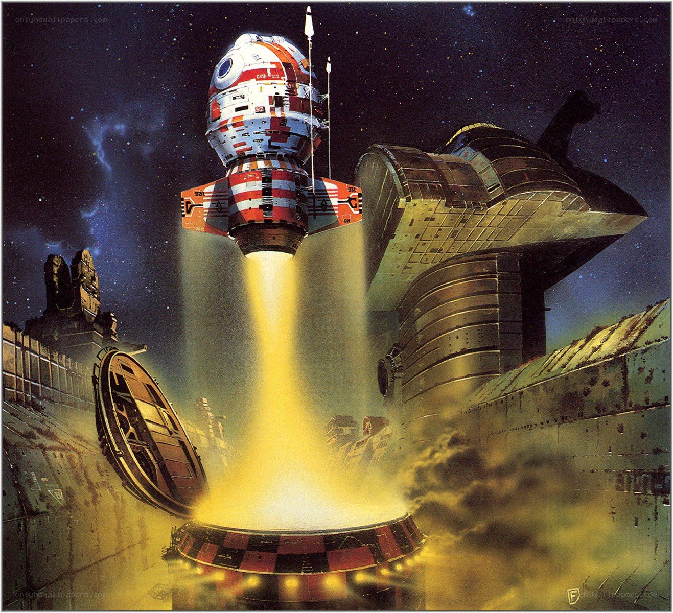 spaceship launching from station