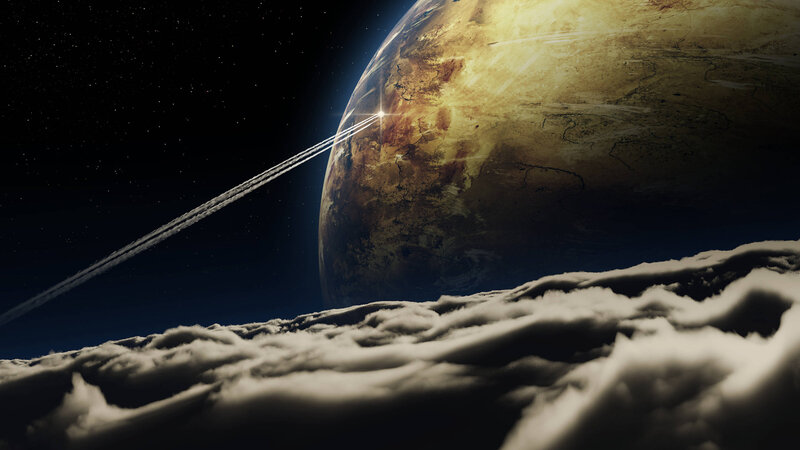 Spaceship Leaving Planet — Brown, Dramatic