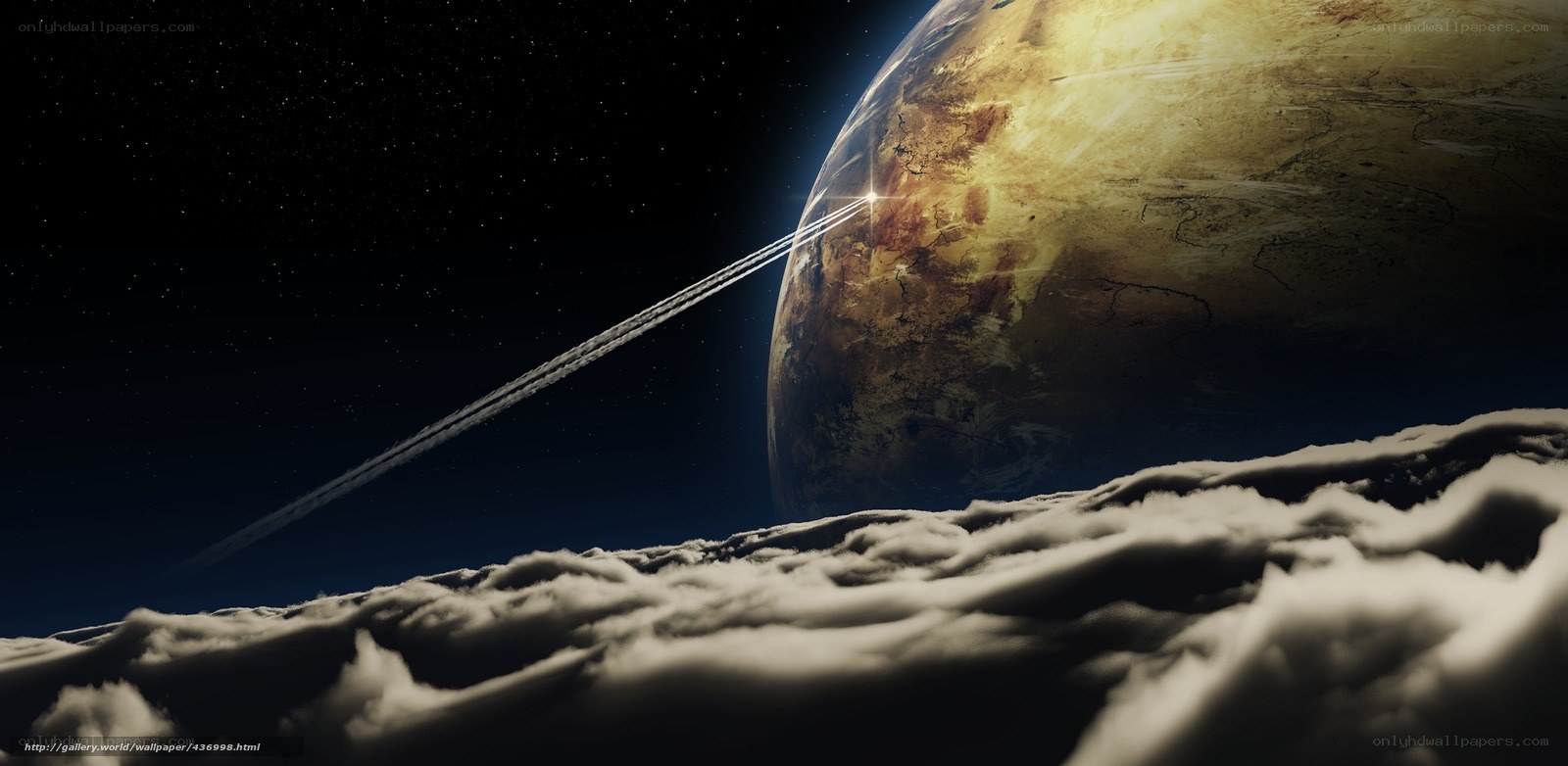 Spaceship leaving planet