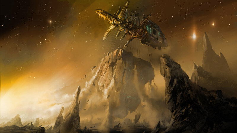 Spaceship Lifting Rock — Brown