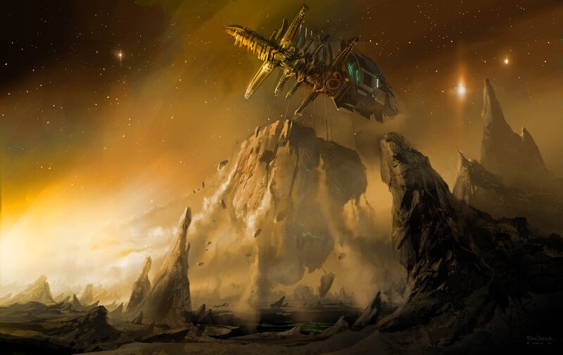Spaceship Lifting Rock — Yellow