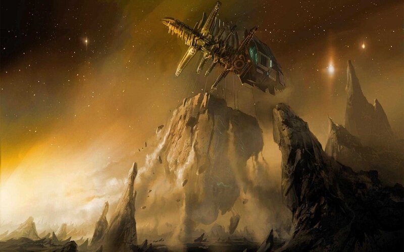 Spaceship Mining Asteroid — Brown