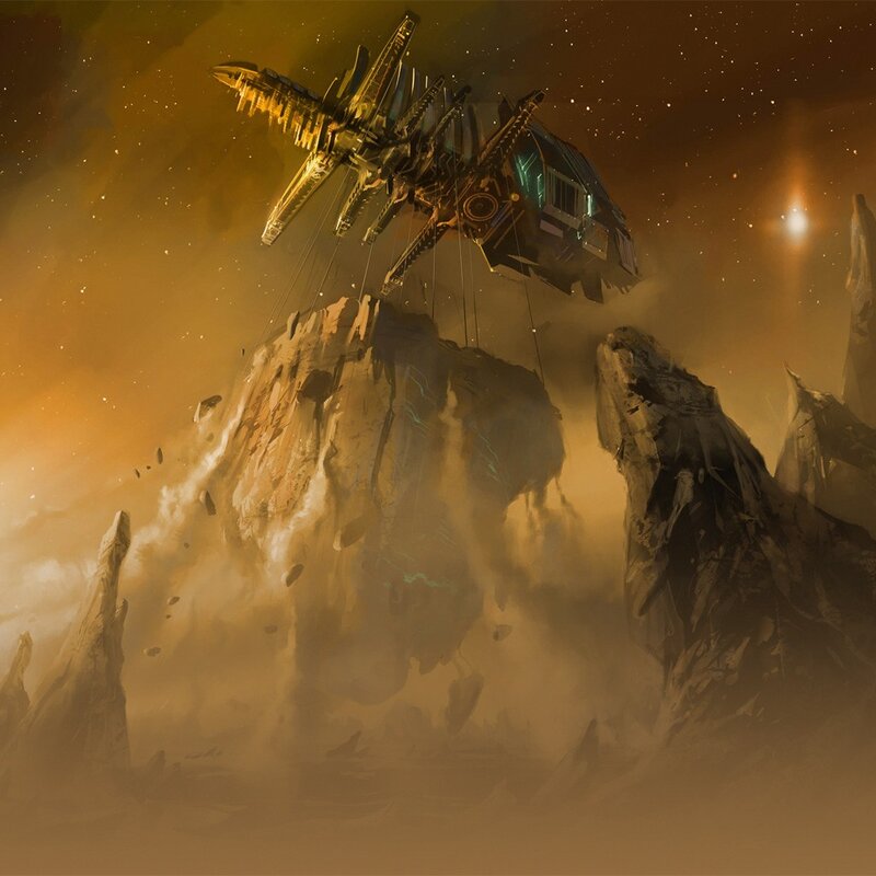 Spaceship mining asteroid
