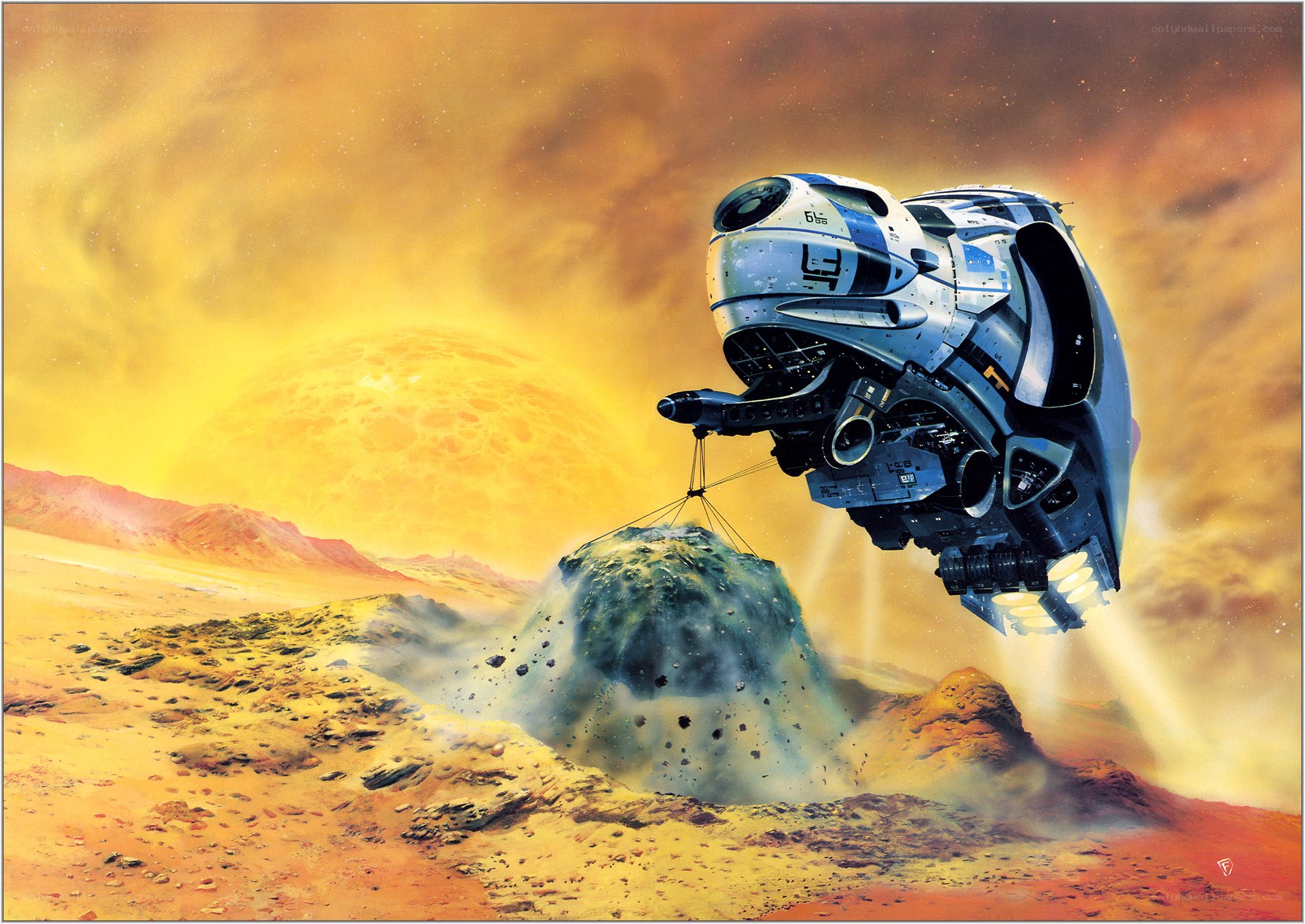 Spaceship mining on alien planet