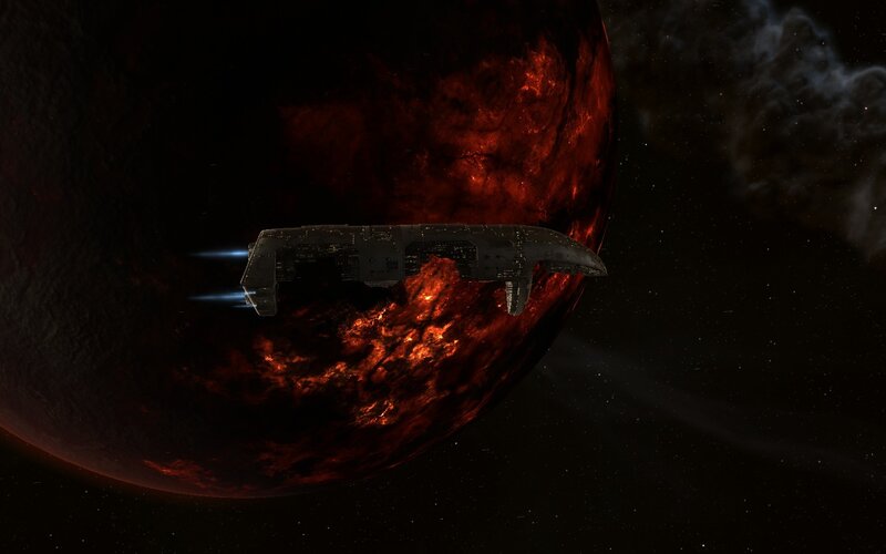 Spaceship near a fiery planet