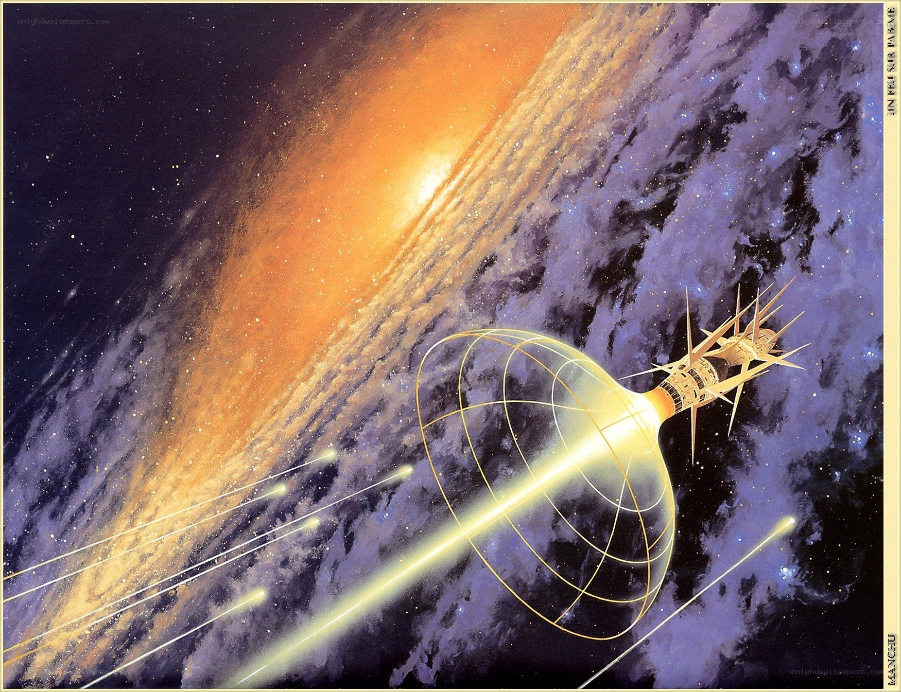 spaceship near a galaxy