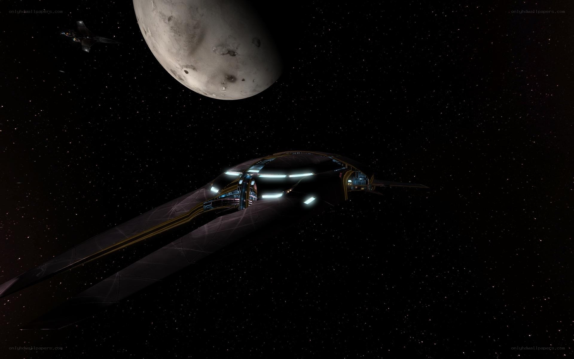 spaceship near a moon