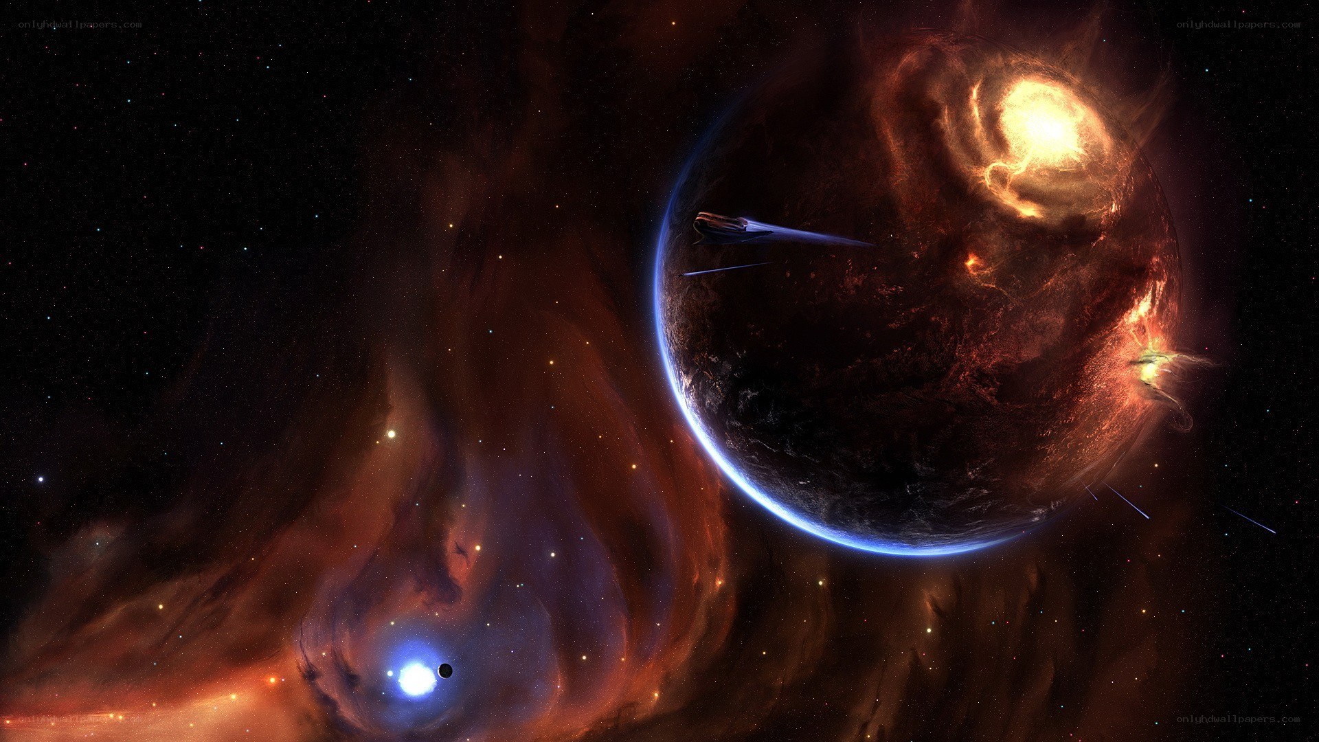 spaceship near a nebula
