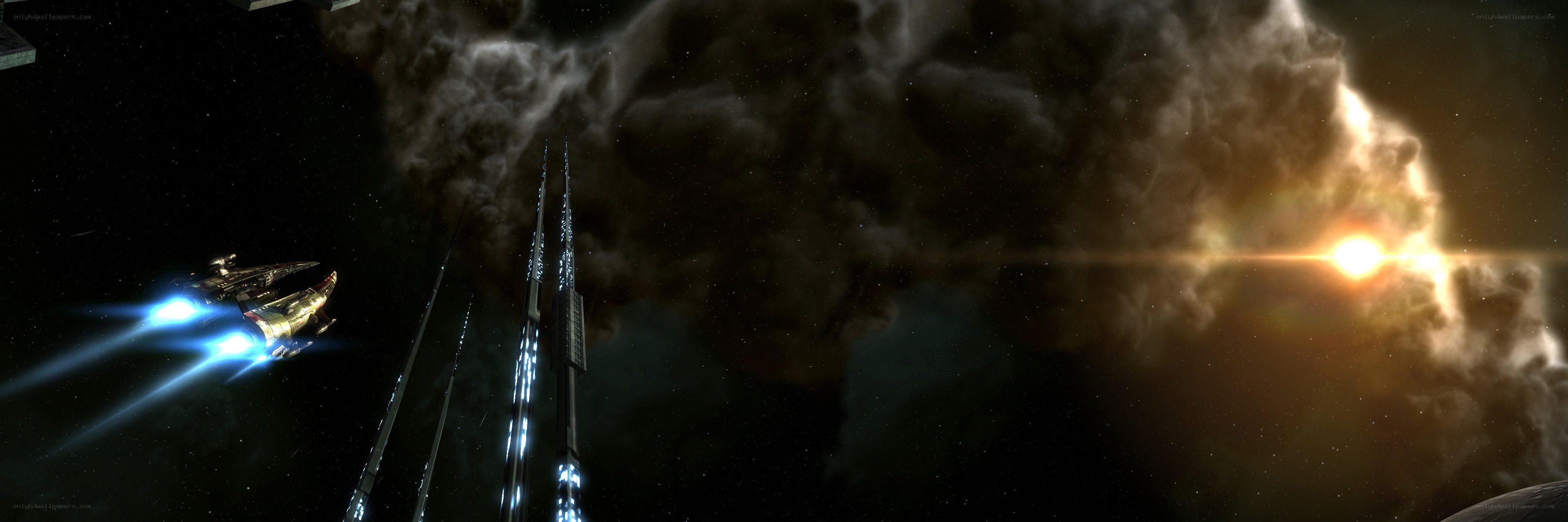 Spaceship near a nebula