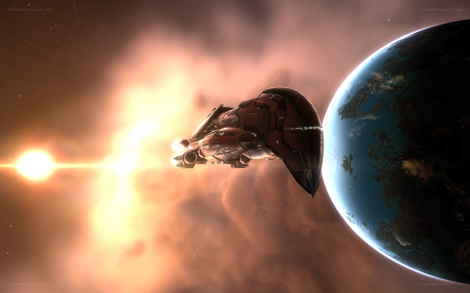 spaceship near a planet