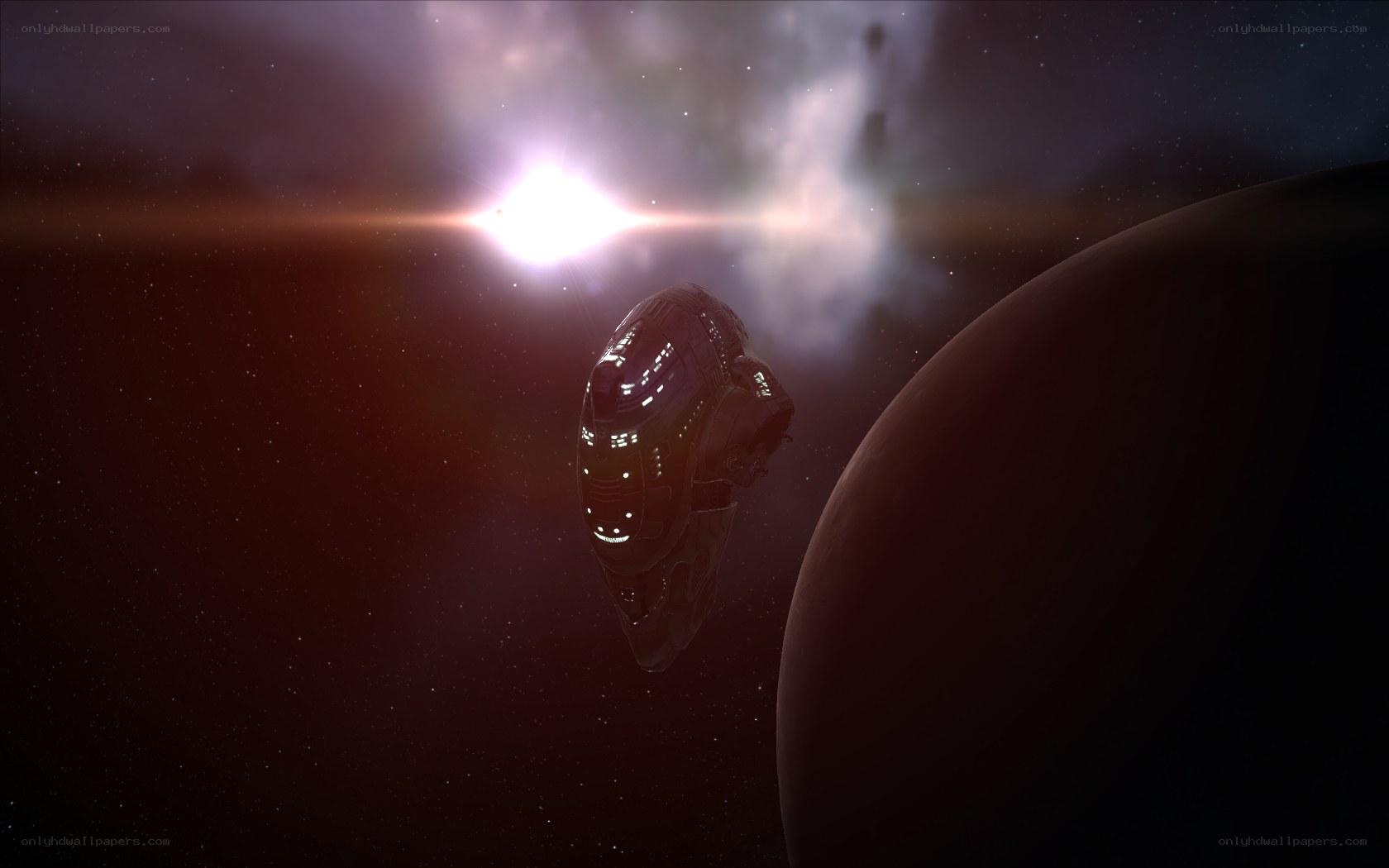 spaceship near a planet
