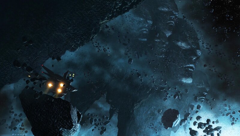 spaceship near alien face