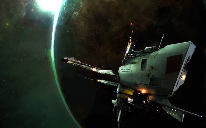 Spaceship near alien planet