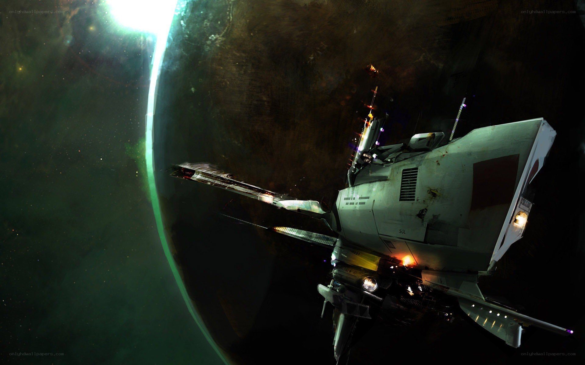 Spaceship near alien planet