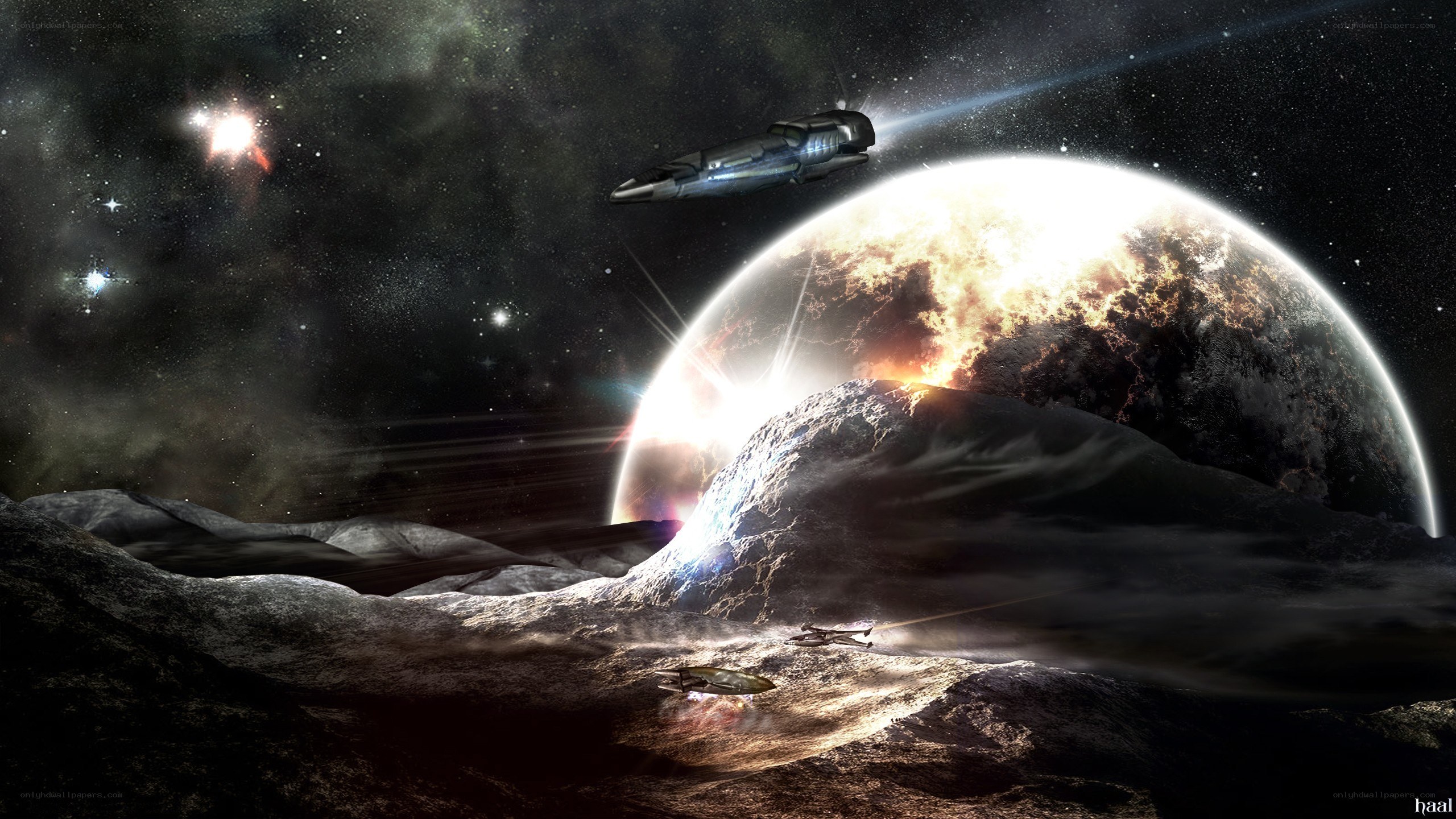 Spaceship near alien planet