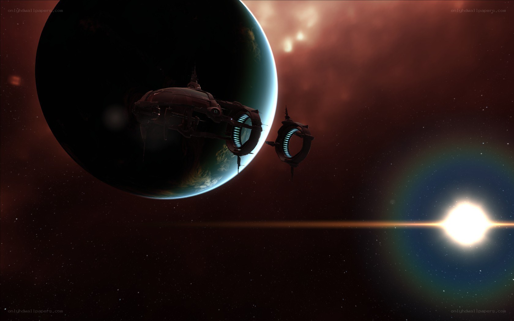 Spaceship near alien planet