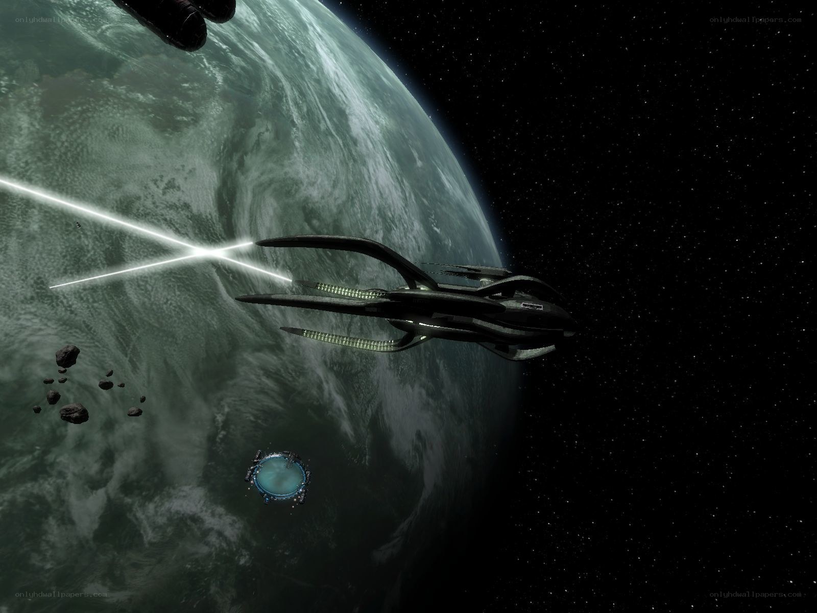 Spaceship near alien planet