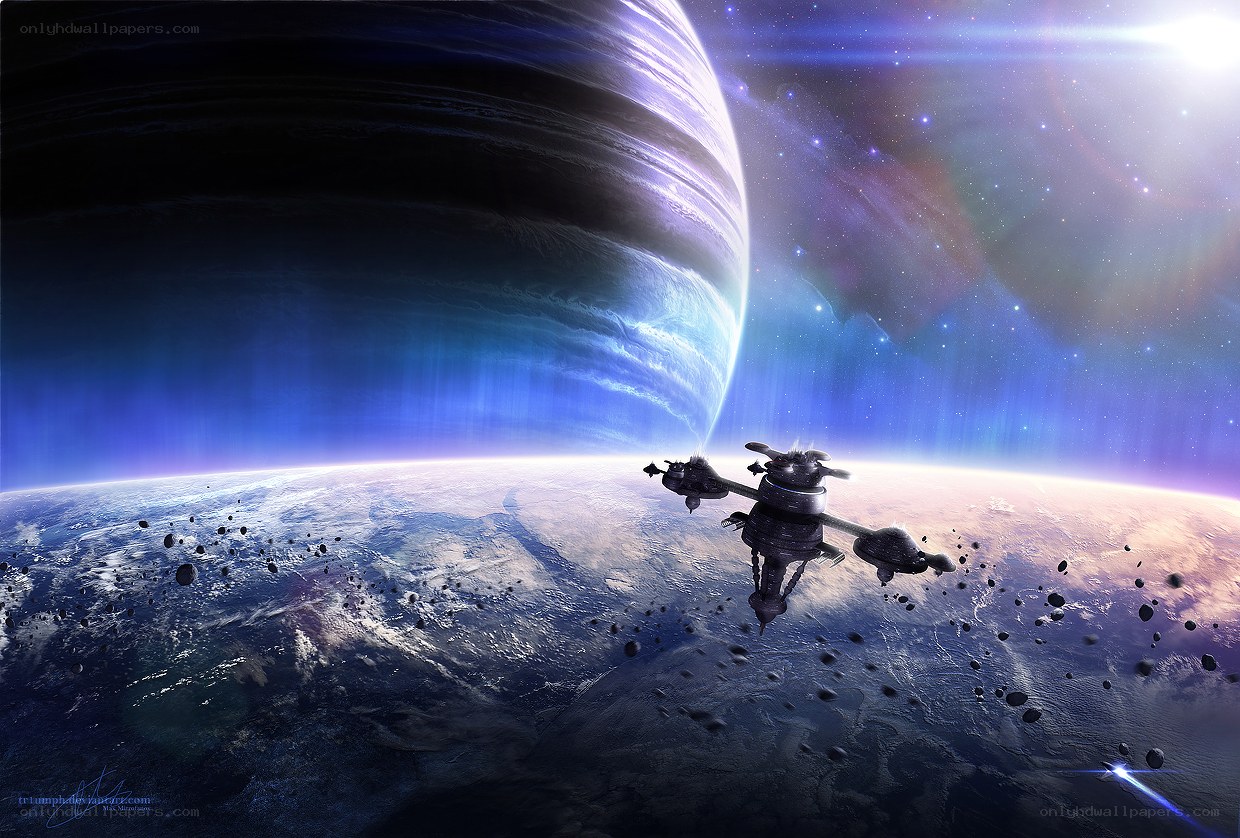 Spaceship near alien planet