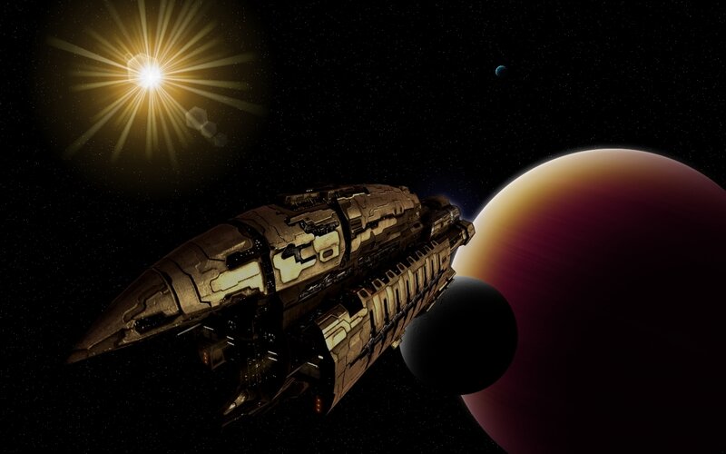 spaceship near alien planet