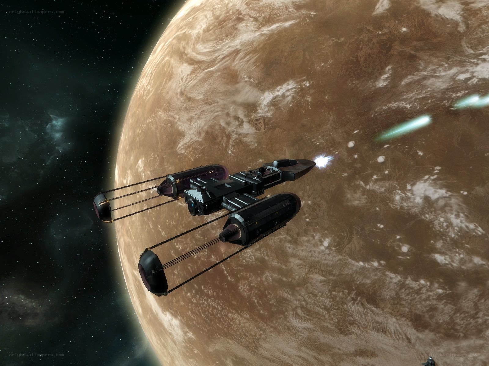 spaceship near alien planet