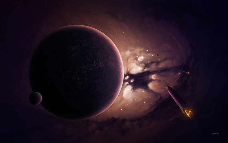 Spaceship near alien planet