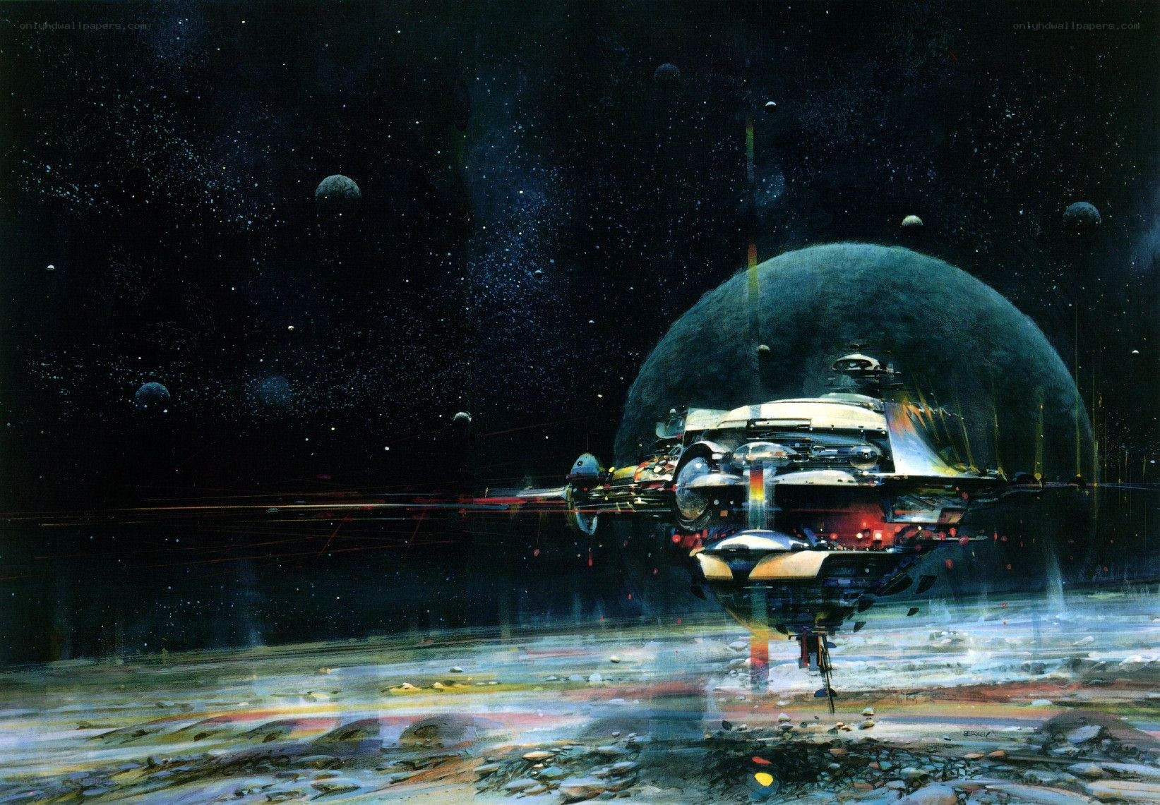 Spaceship near alien planet