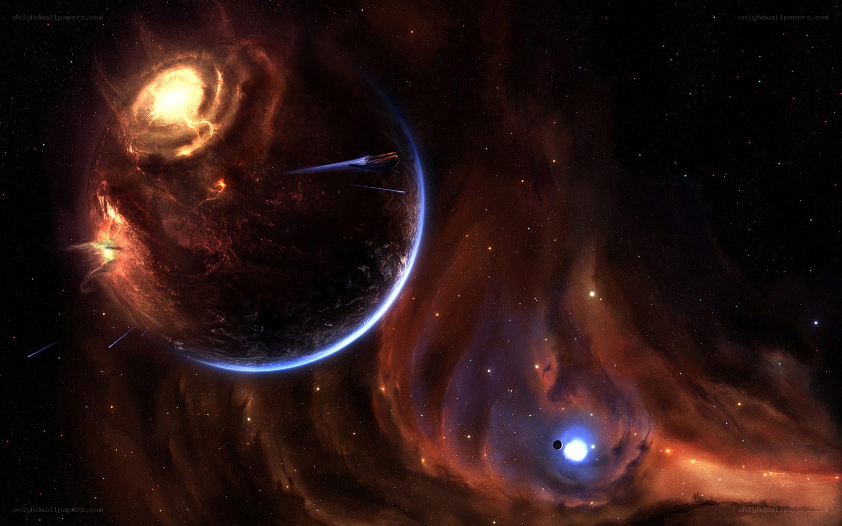 spaceship near alien planet