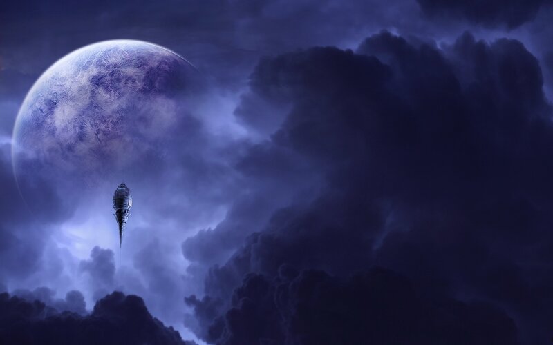 Spaceship near alien planet