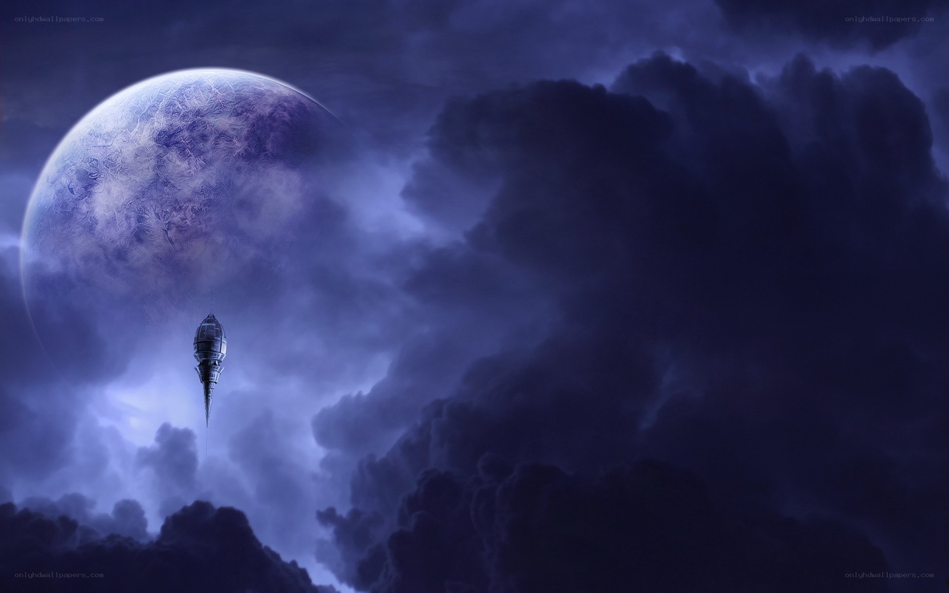 Spaceship near alien planet