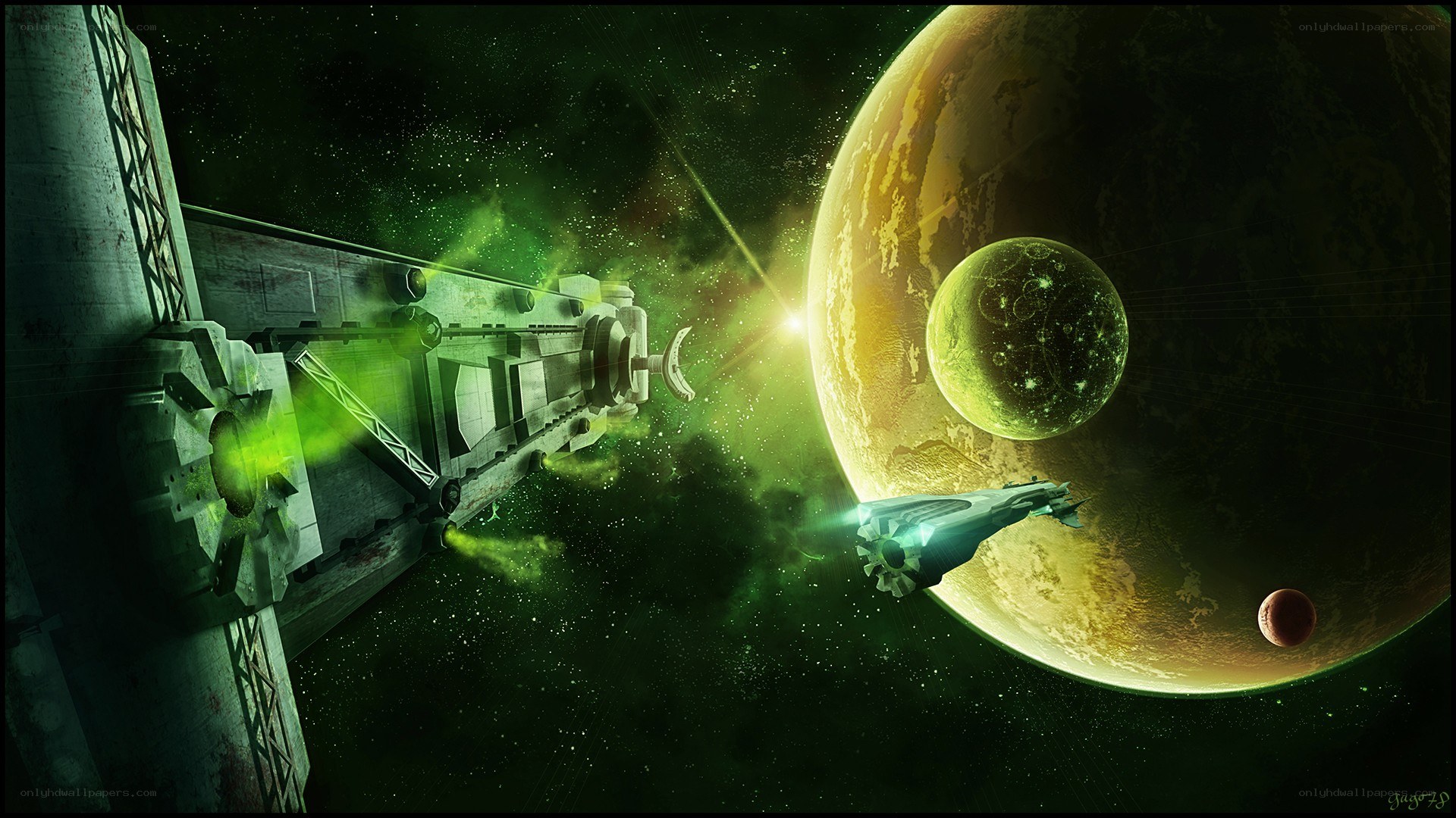 Spaceship near alien planet