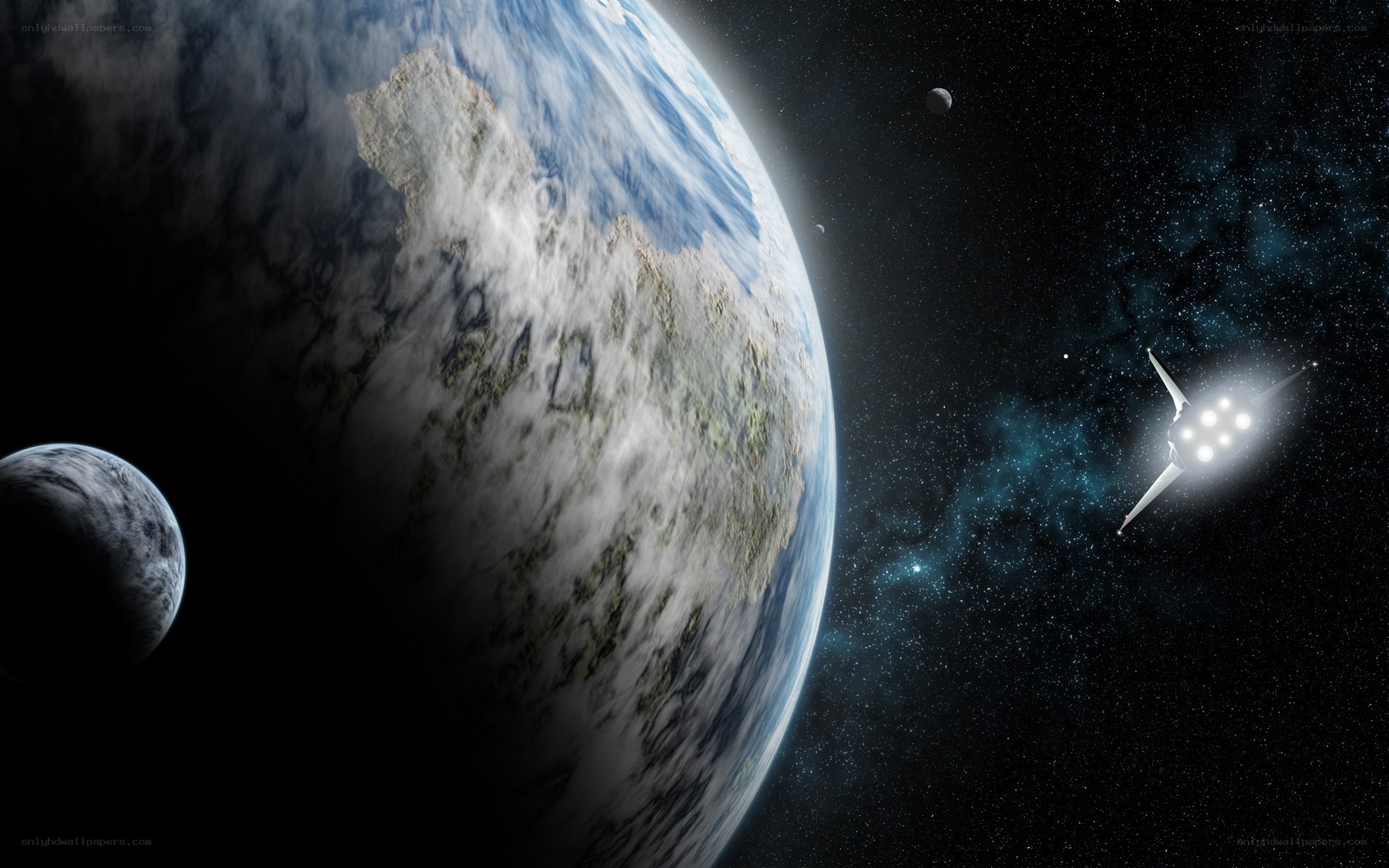 Spaceship near alien planet
