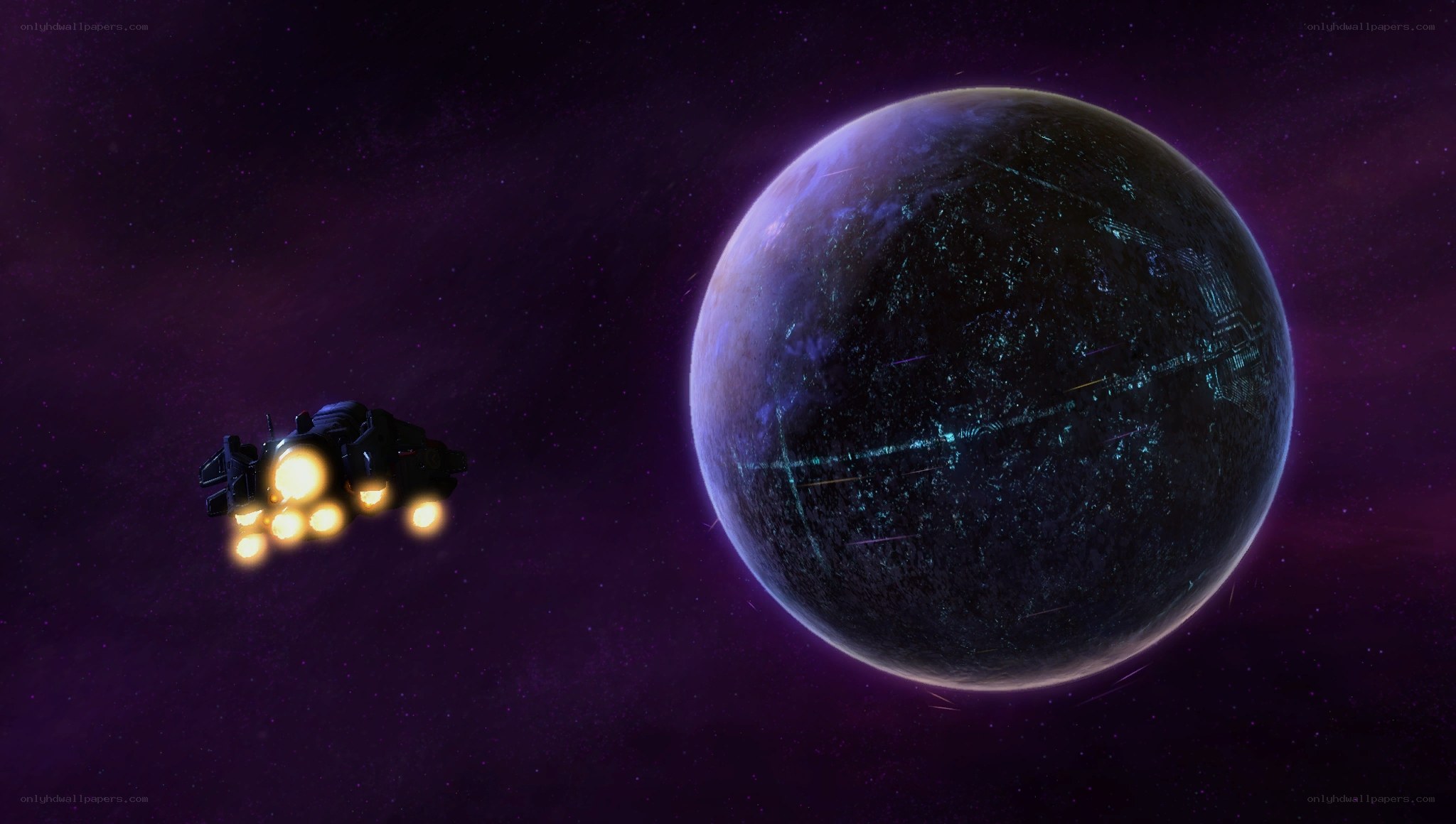 spaceship near alien planet