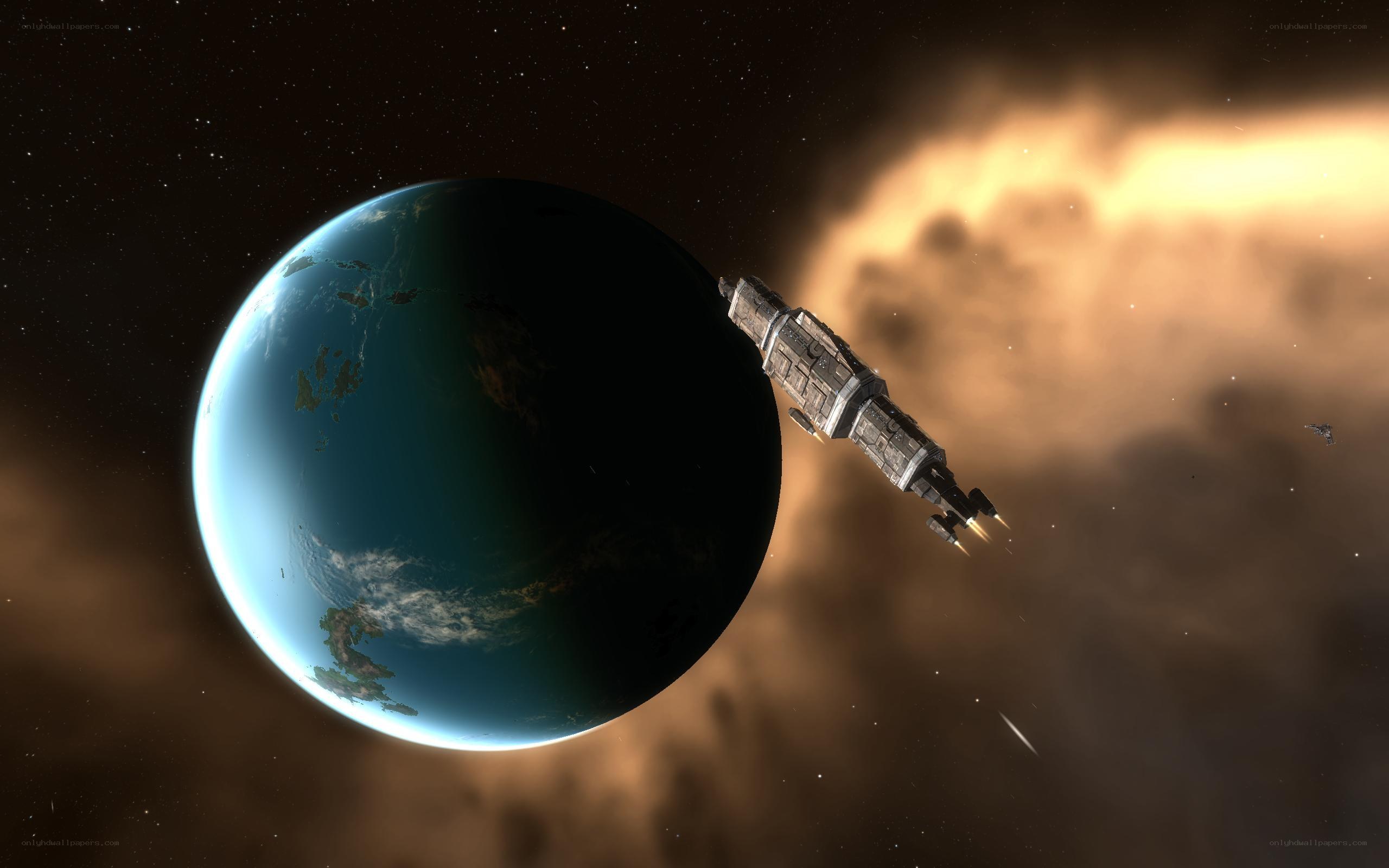 spaceship near alien planet