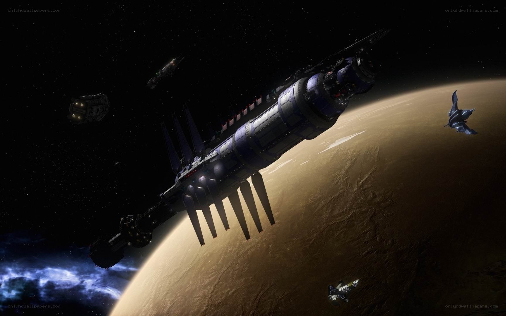spaceship near alien planet