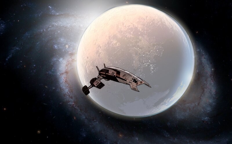 spaceship near alien planet