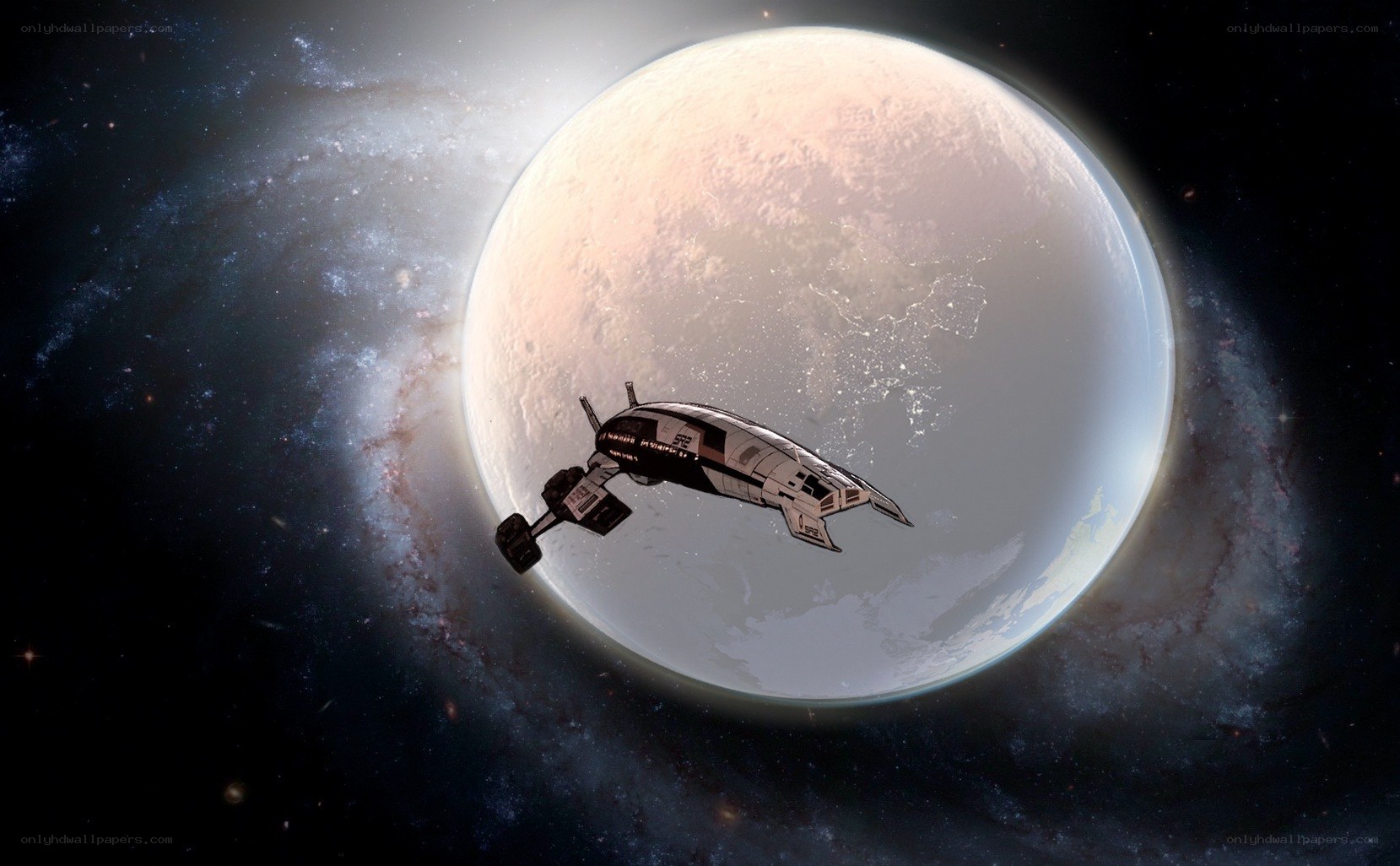 spaceship near alien planet