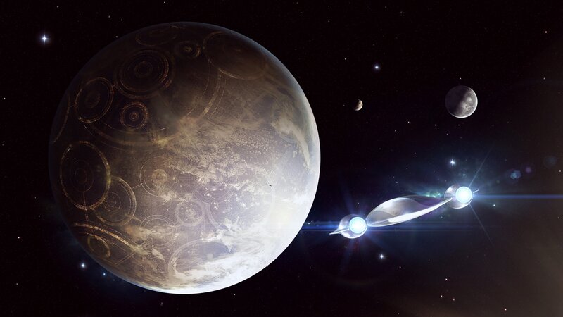 Spaceship Near Alien Planet — Black
