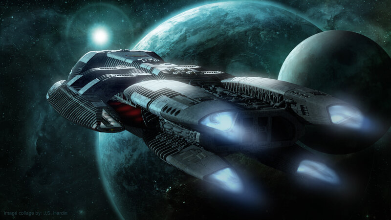 Spaceship near alien planets