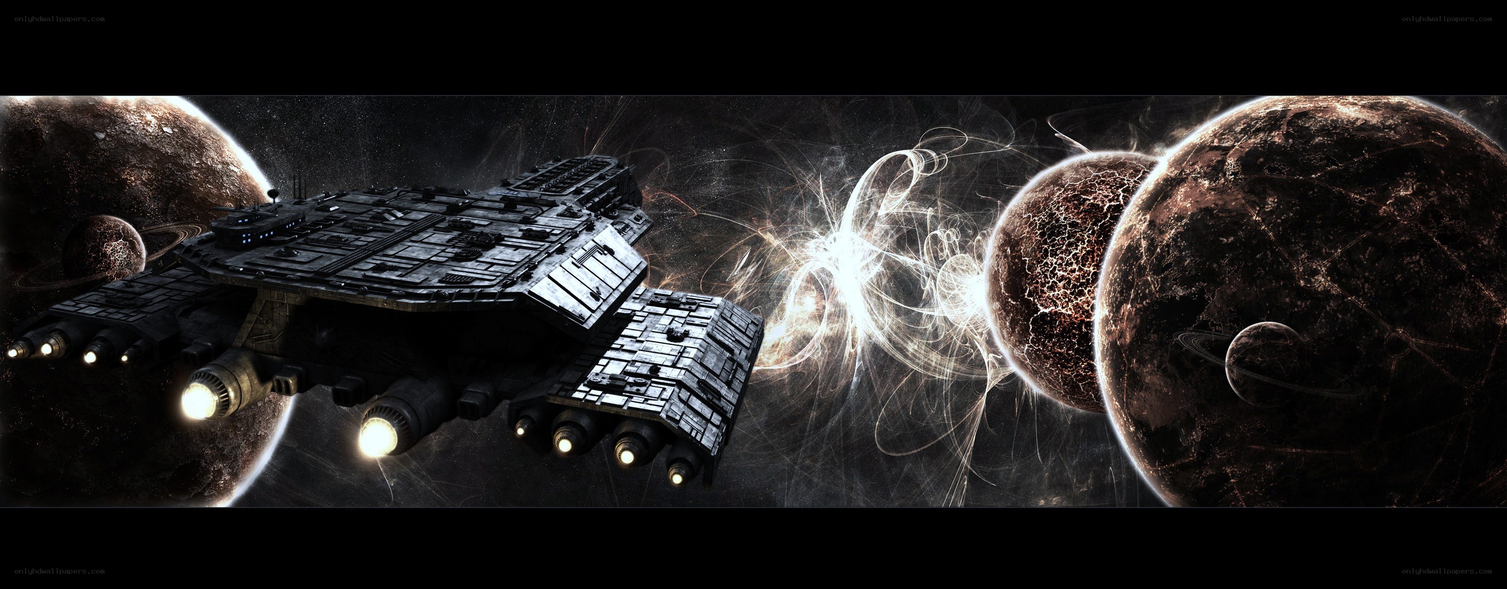 spaceship near alien planets