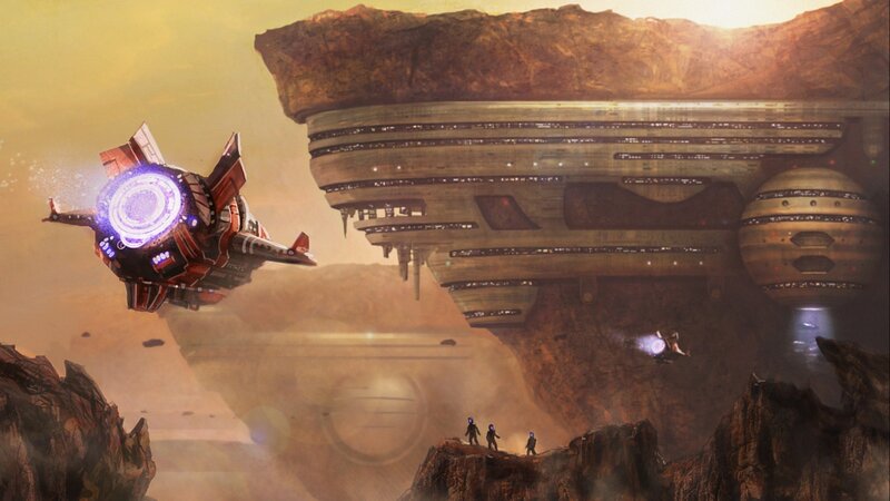 Spaceship Near Alien Structure — Brown
