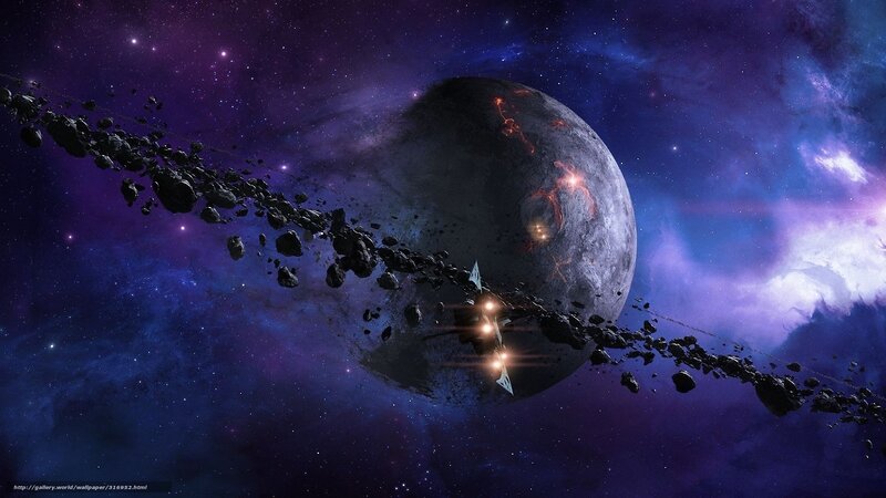 Spaceship Near Asteroid Belt — Purple