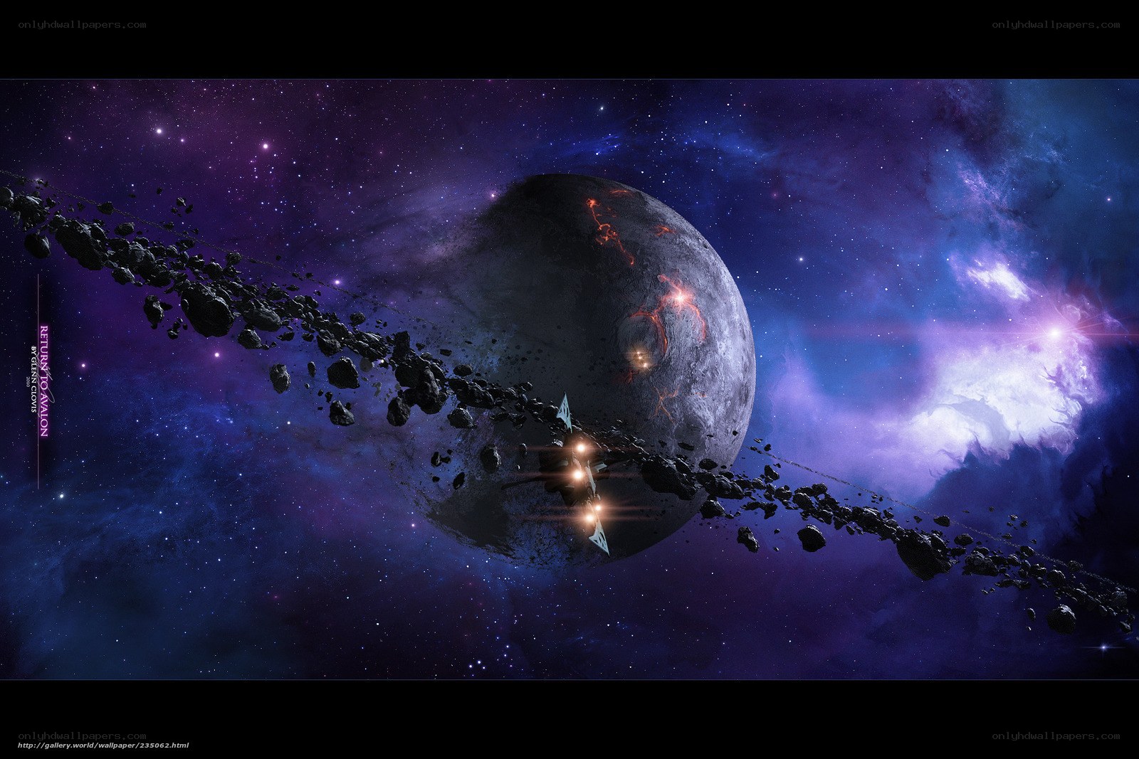 Spaceship near asteroid belt