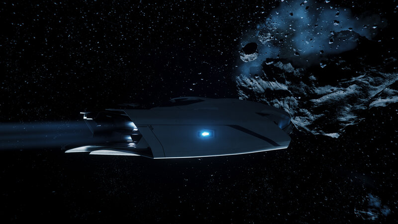 Spaceship Near Asteroid — Black, Dramatic, Night, Digital Art