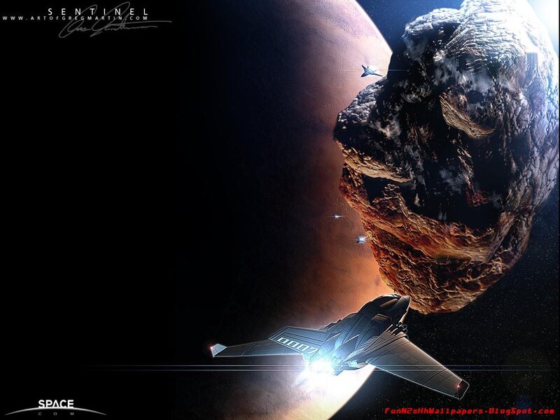 Spaceship Near Asteroid — Black