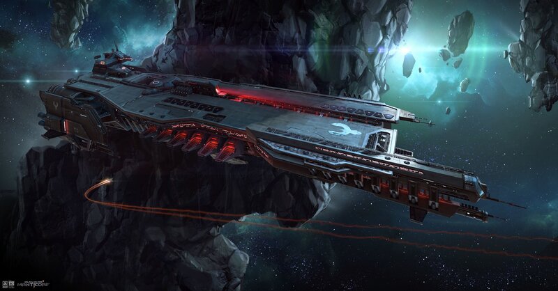 Spaceship Near Asteroid — Gray