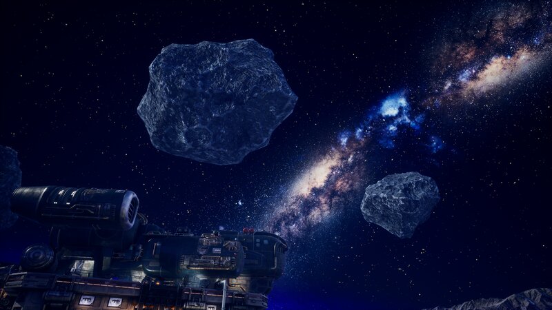 Spaceship Near Asteroids