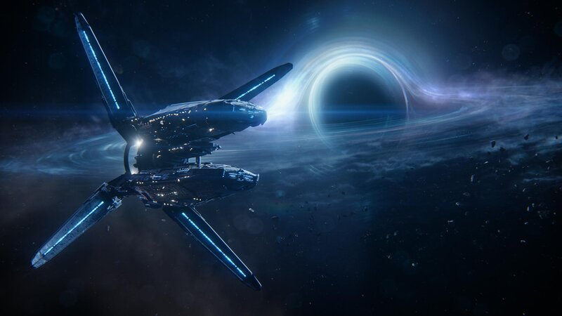 Spaceship Near Black Hole — Blue